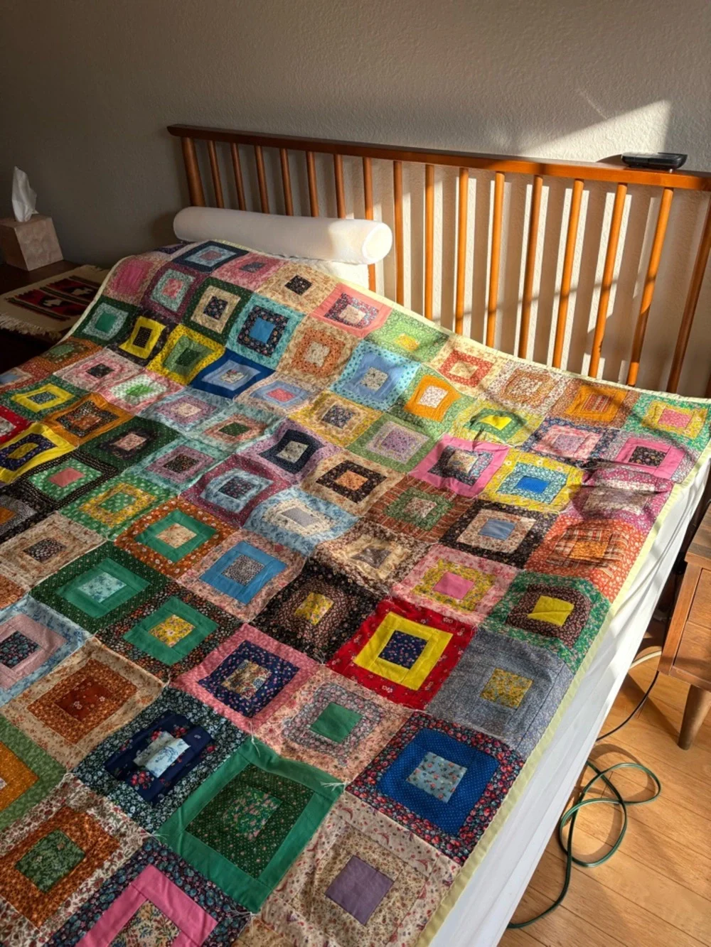 Handmade Multicolor Patchwork Quilt - Vibrant Square Design